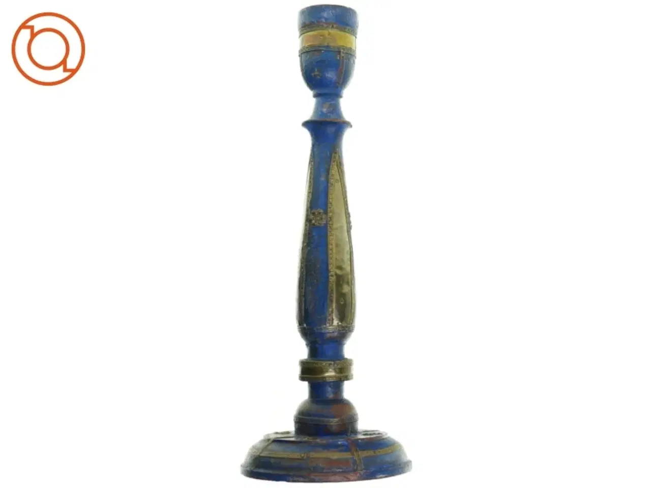 Billede 3 - Vintage Rustik Træ Lysestage med metal ornamentik (str. 32 x 12 cm)
