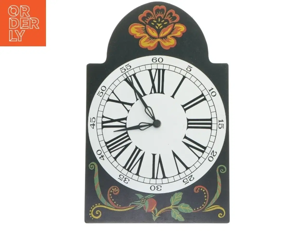 Billede 1 - Vægur med blomsterdekoration fra IKEA (str. 30x19,5 cm)