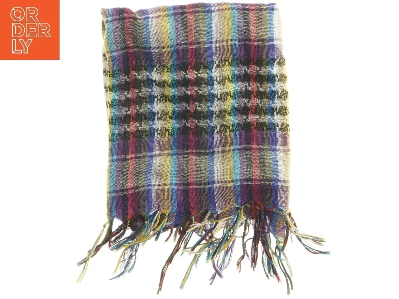 Billede 1 - Ternet tørklæde med frynser (str. 91x104 cm)