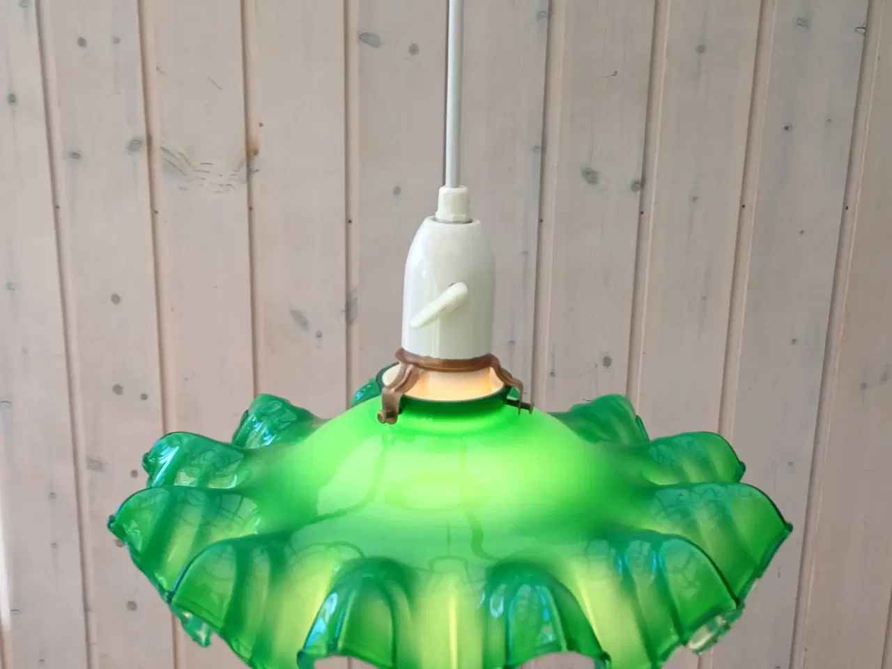 Billede 2 - Retro/vintage loftlampe med grøn glasskærm