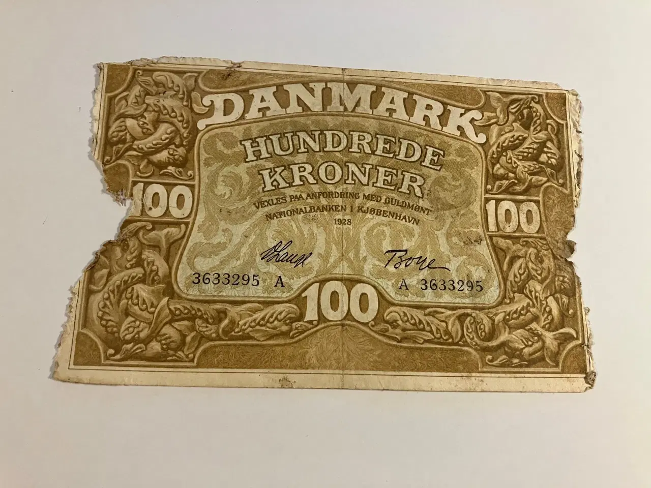 Billede 1 - 100 Kroner 1928 - Meget dårlig stand