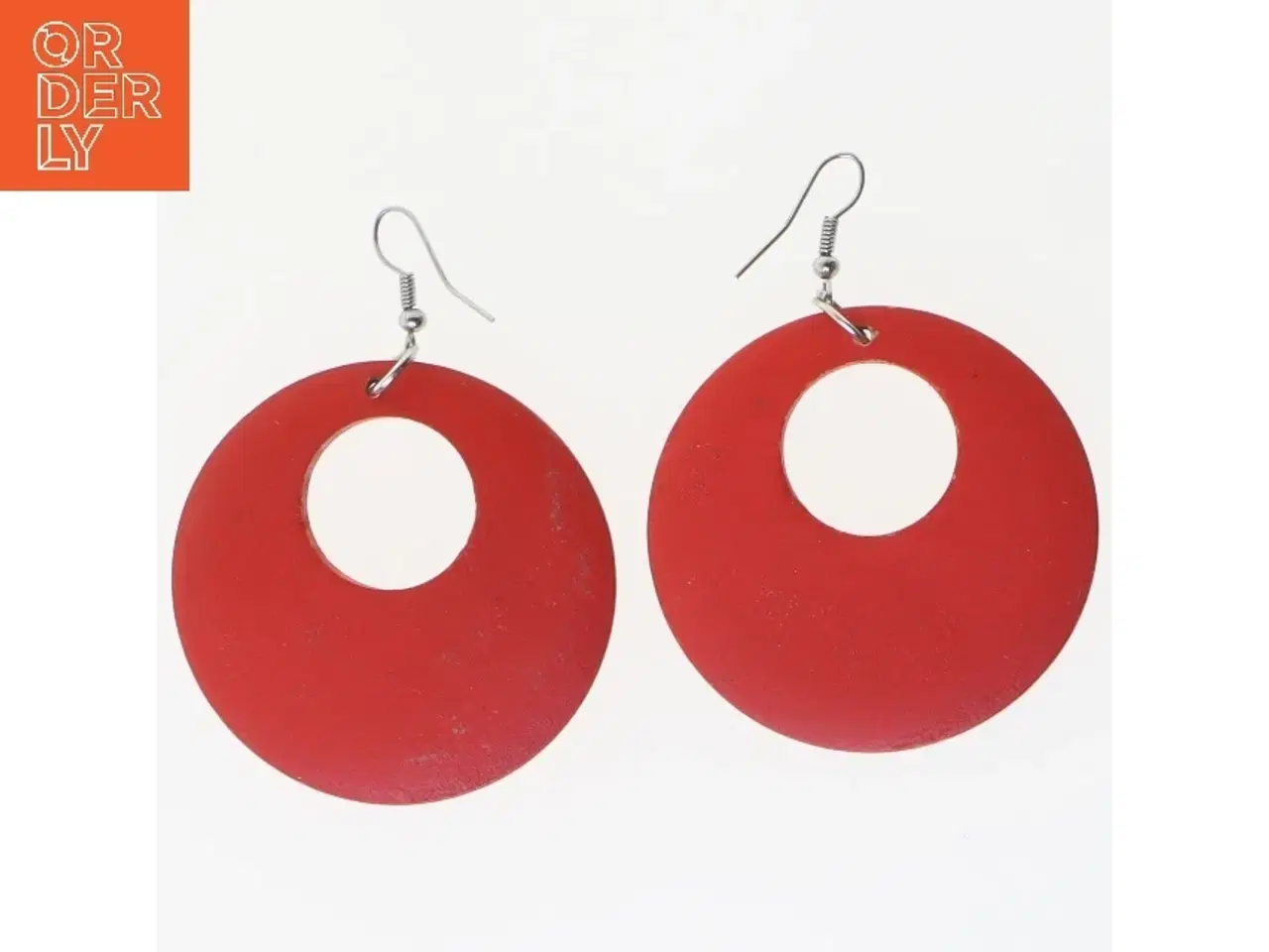 Billede 2 - Runde øreringe med røde striber (str. Ø 5 cm)