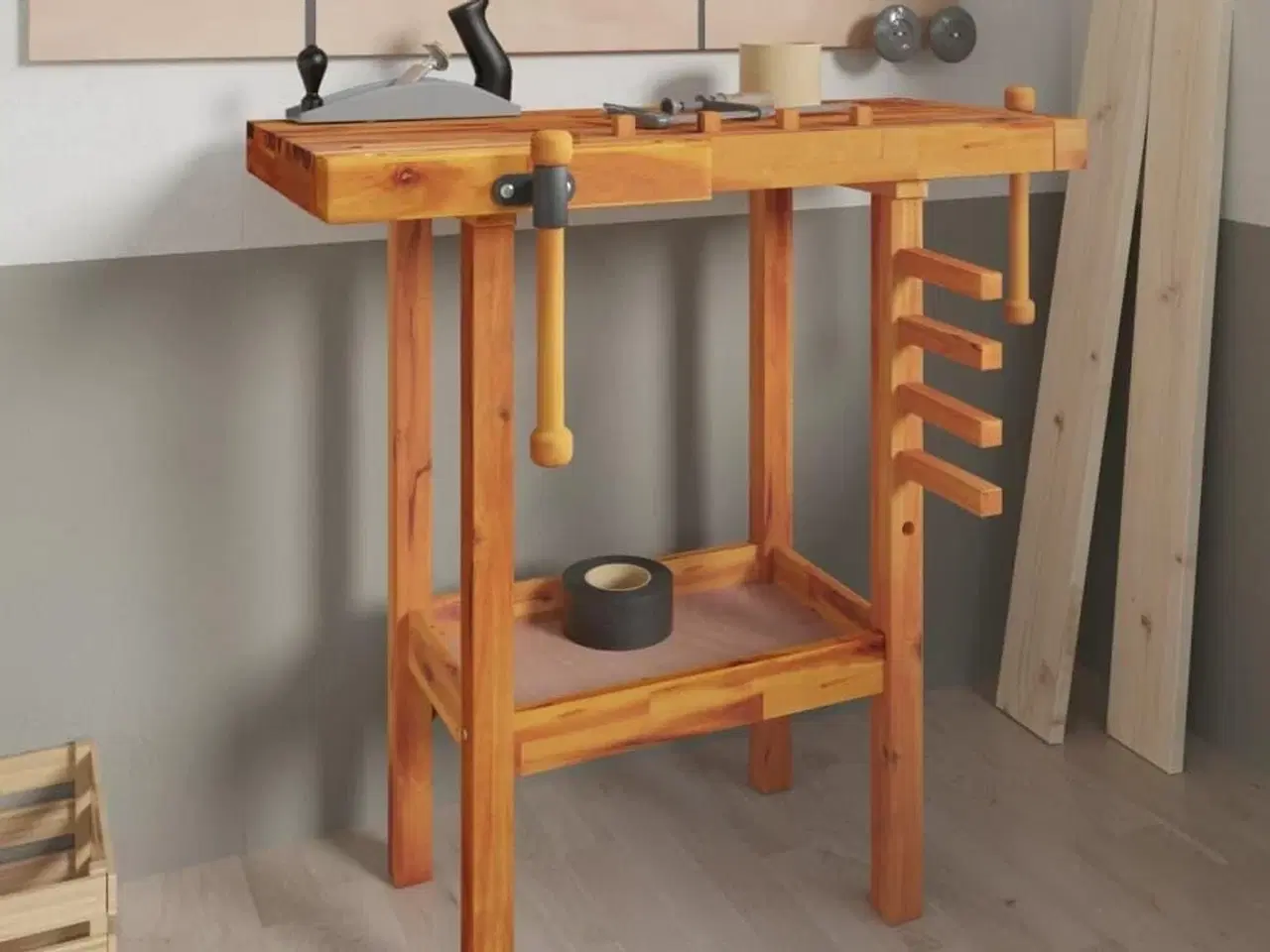 Billede 1 - Arbejdsbord med skruestik 92x48x83 cm massivt akacietræ