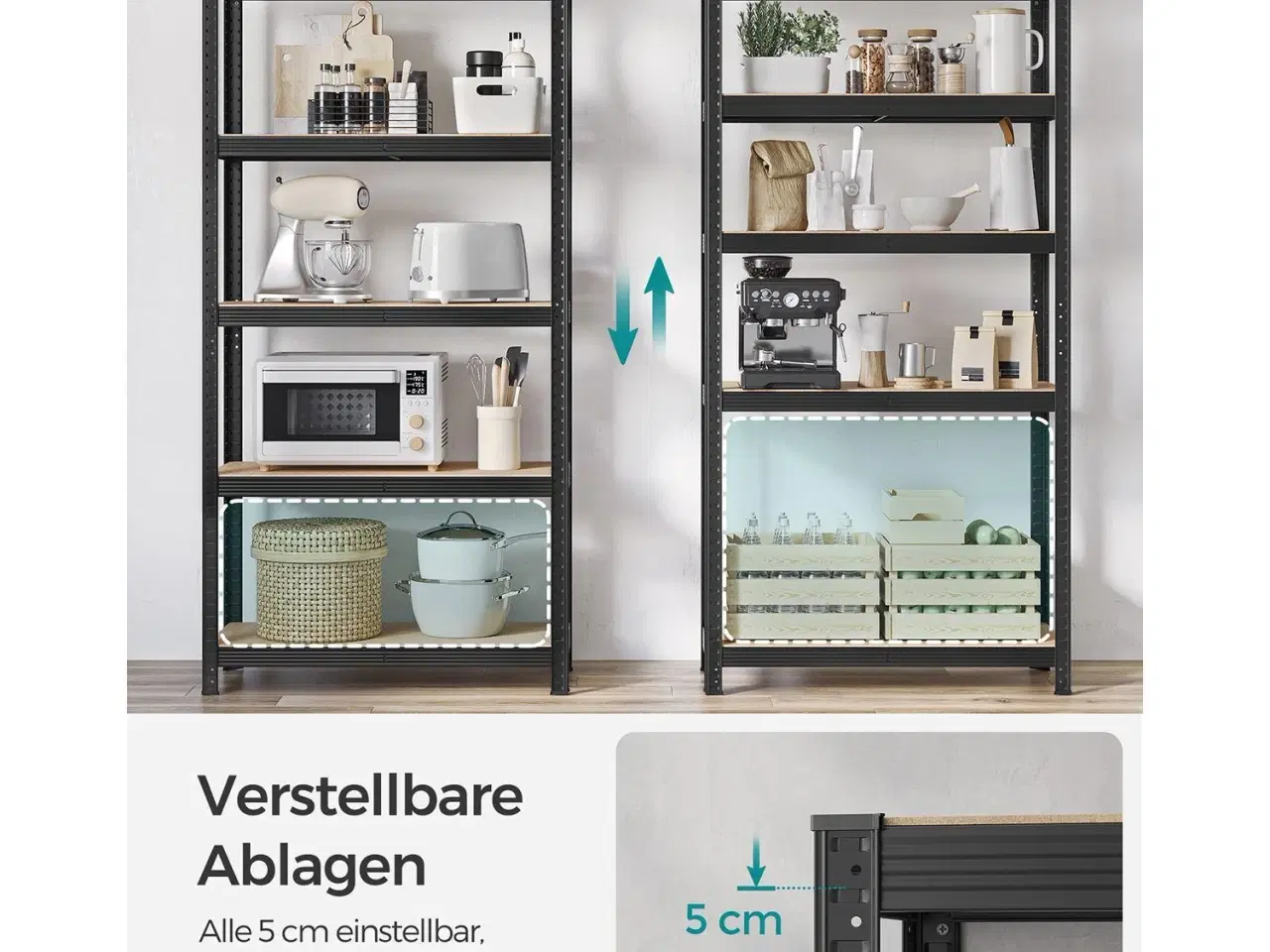 Billede 4 - Reolsystem stål 5 hylder – SONGMICS, sæt á 2, 40 × 90 × 180 cm, sort