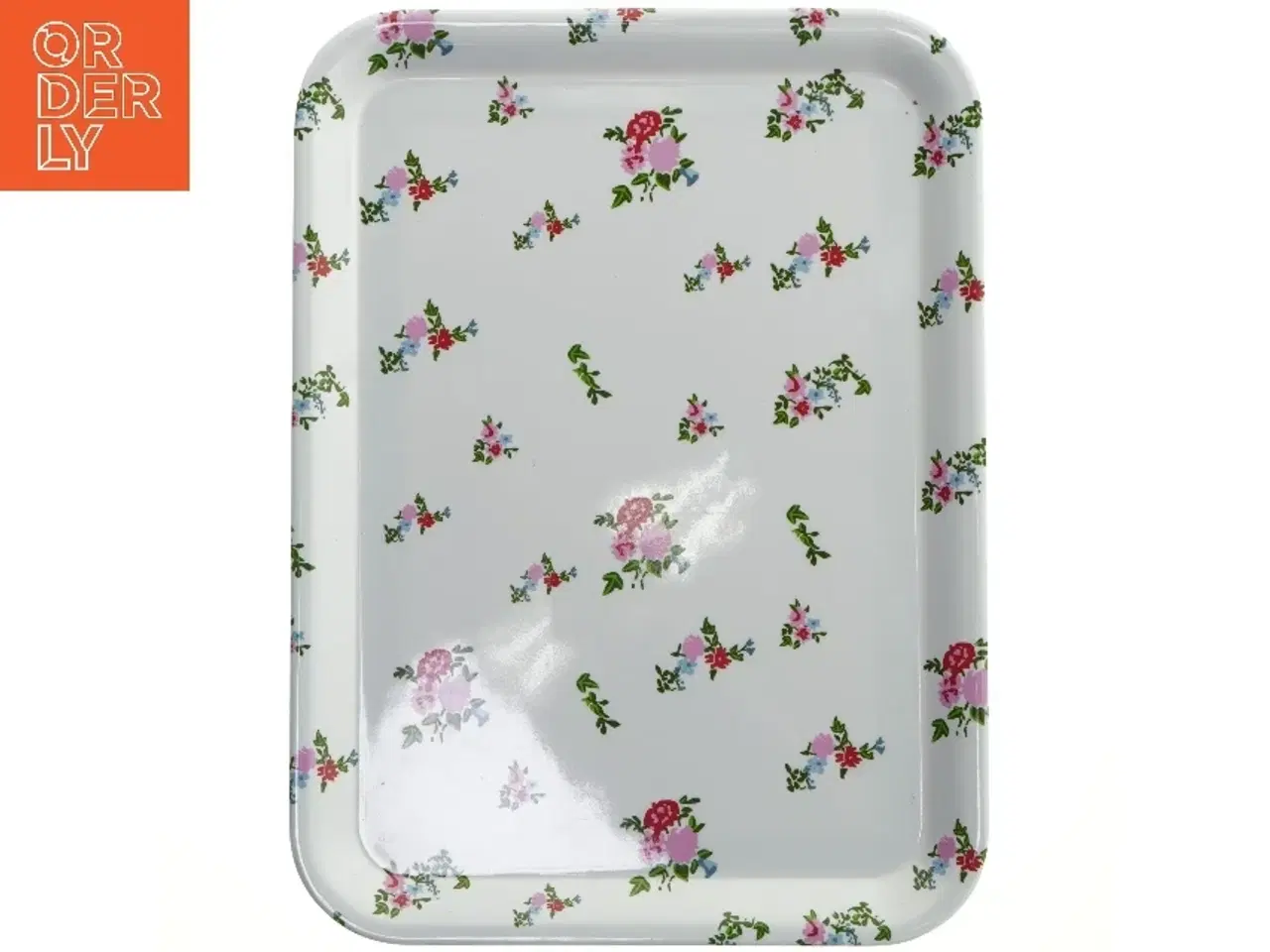 Billede 1 - Rektangulær bakke med blomstermotiv (str. 44x32,5 cm)