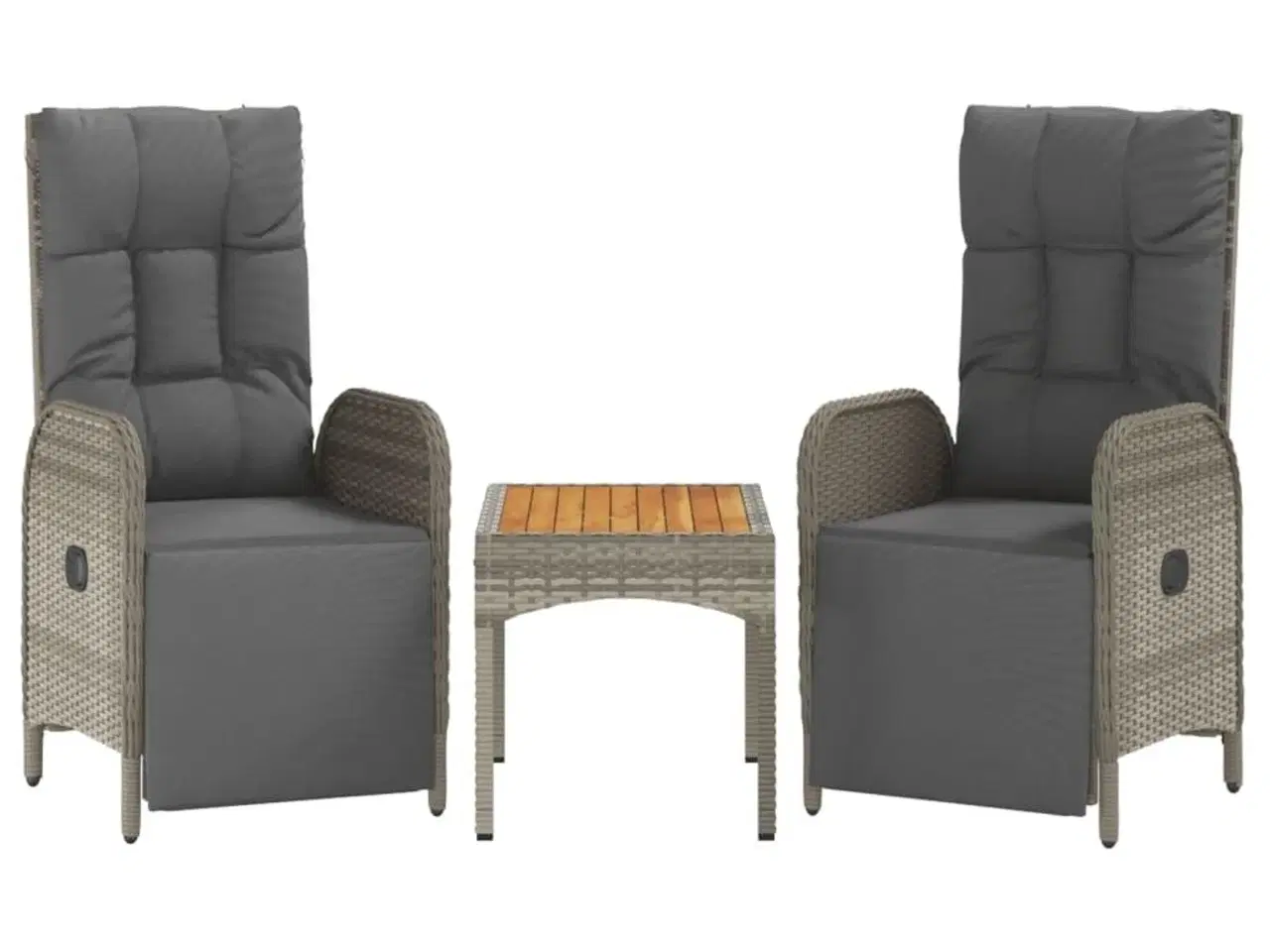 Billede 2 - Havestole med lænefunktion 2 stk. med bord polyrattan grå