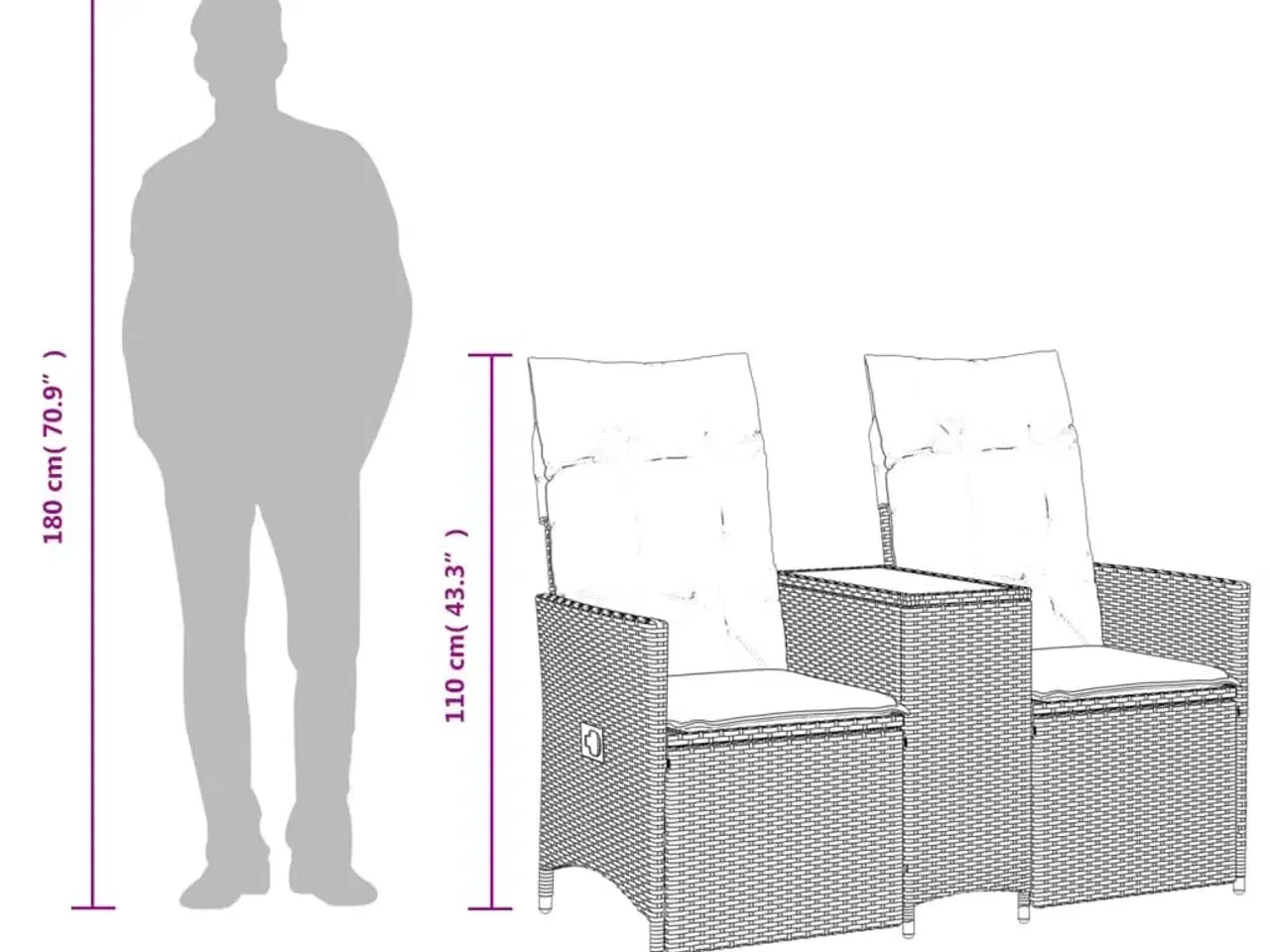 Billede 10 - 2-personers havesofa med bord og lænefunktion polyrattan sort