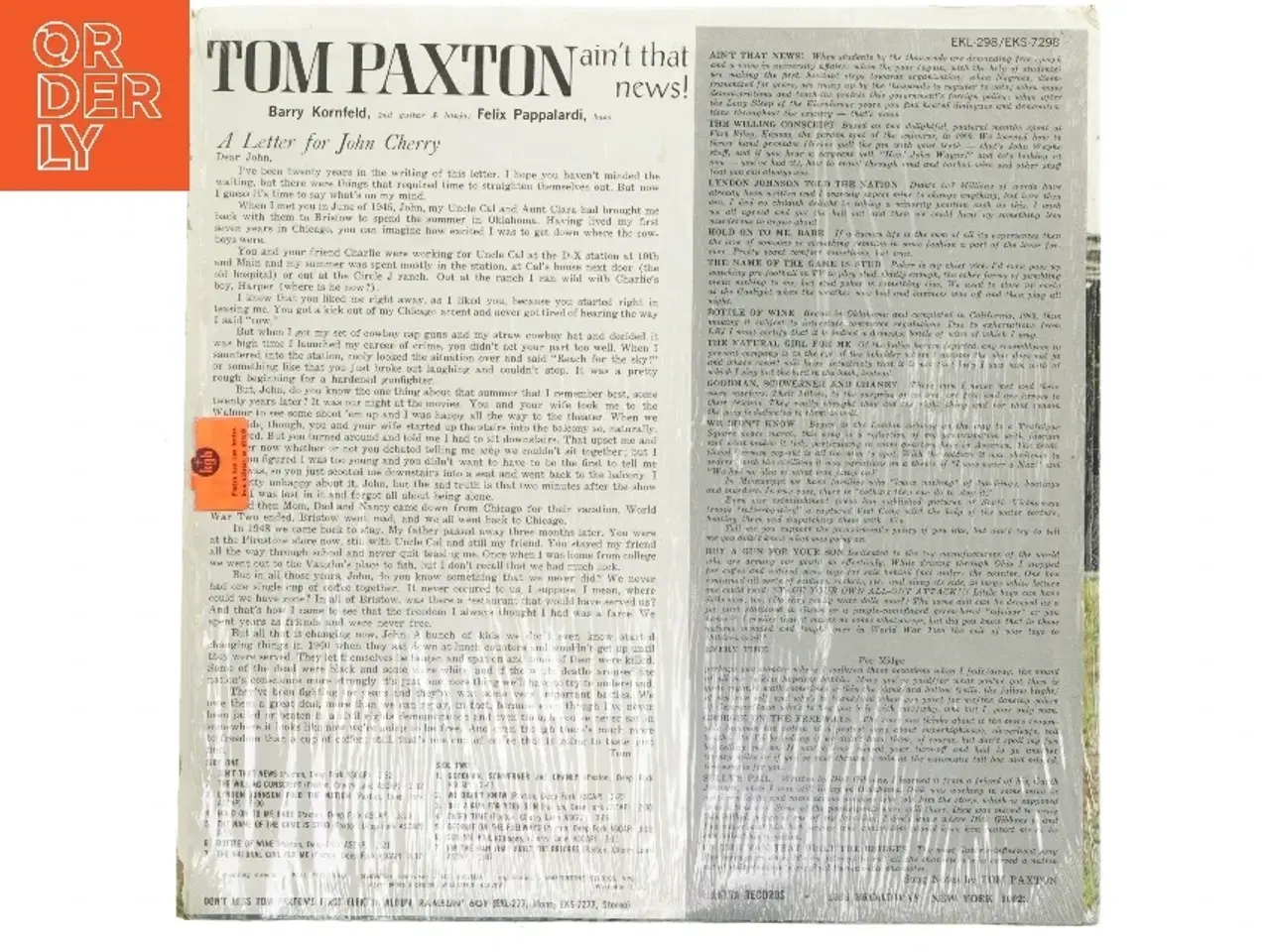 Billede 2 - Tom Paxton - Ain&#39;t That News LP fra Elektra Records