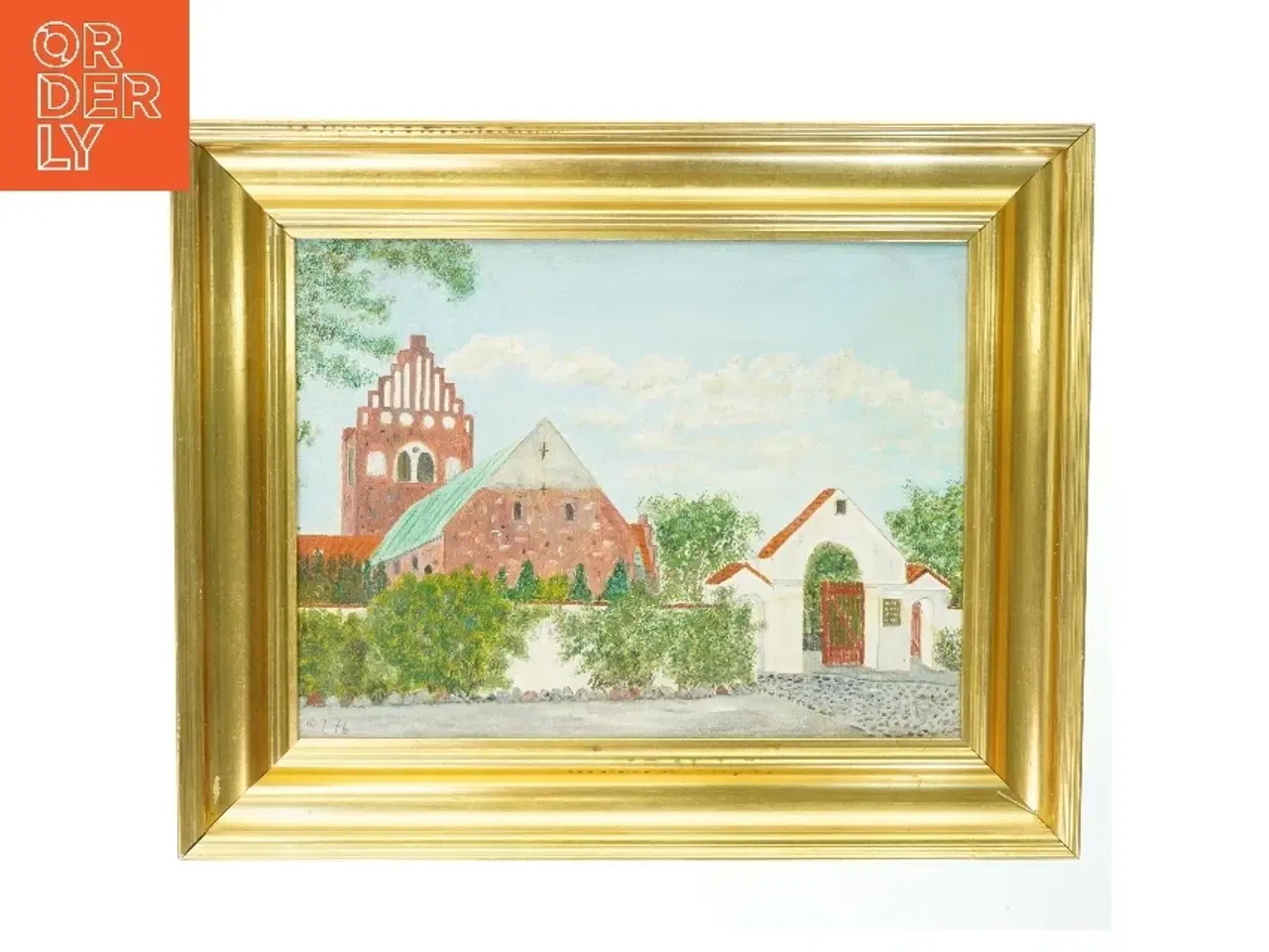 Billede 1 - Maleri af kirke i ramme (str. 53x43 cm)