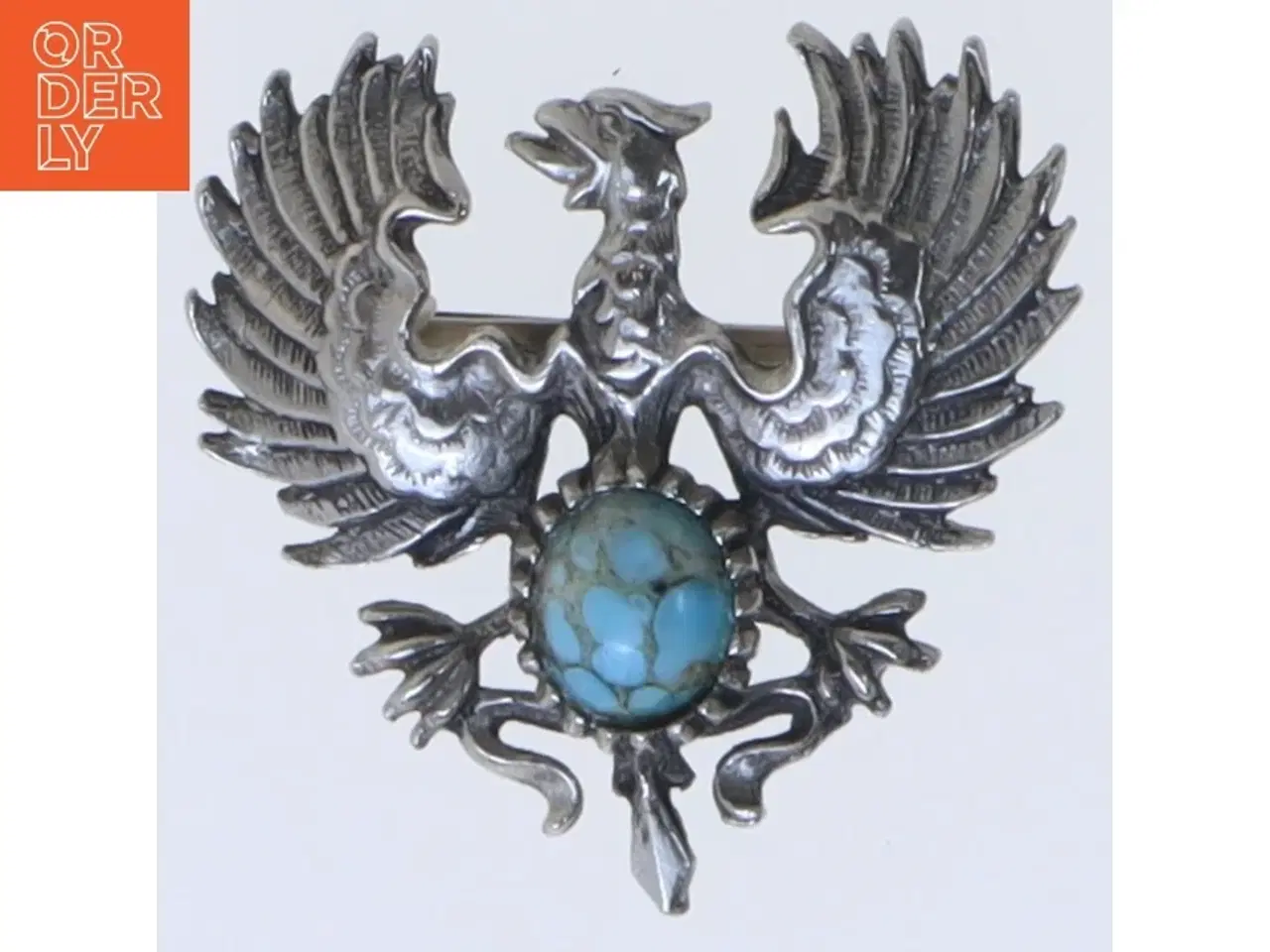 Billede 1 - Broche med ørnemotiv og turkis sten (str. 4,5x4,5 cm)