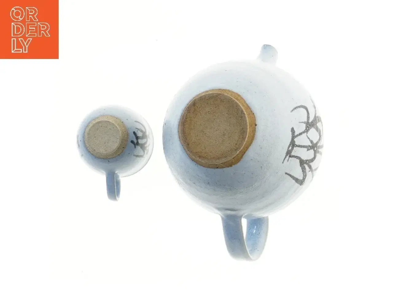 Billede 3 - Blå håndlavet keramik tekande og kop sæt (str. 25x16x20 og 8x8 cm)