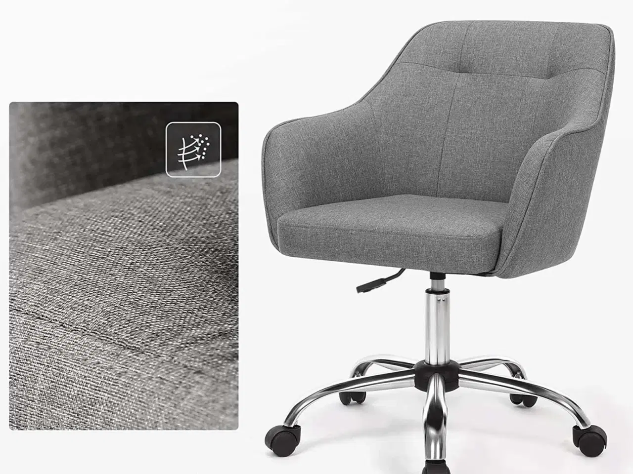 Billede 6 - Kontorstol i imiteret hør – højdejusterbar drejestol med armlæn, grå