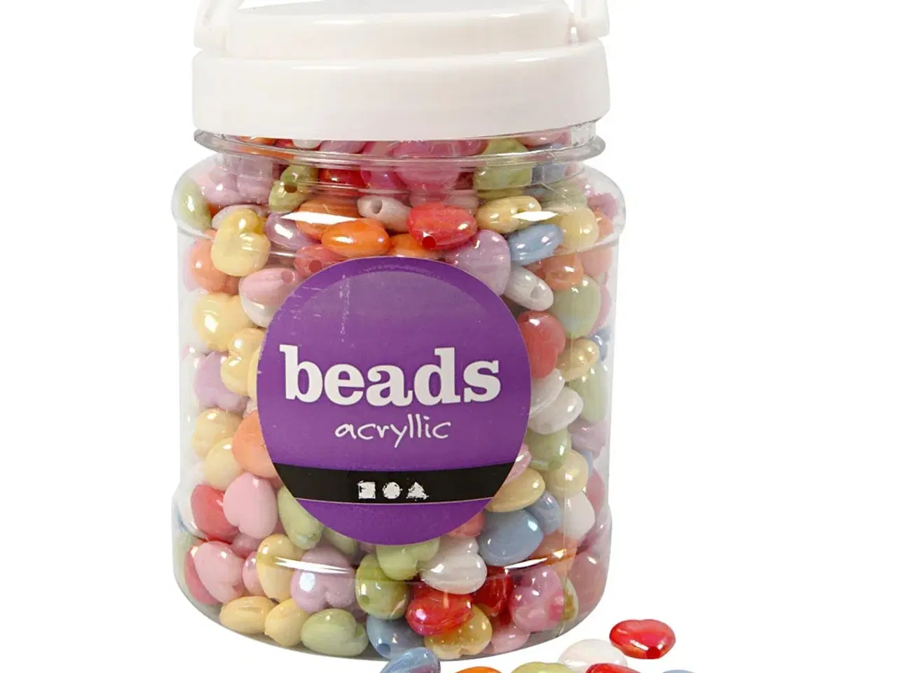 Billede 1 - Hjerteperler, str. 15x15 mm, hulstr. 3 mm, ca. 700 stk., ass. farver, 465 g, 700 ml/ 1 ds.