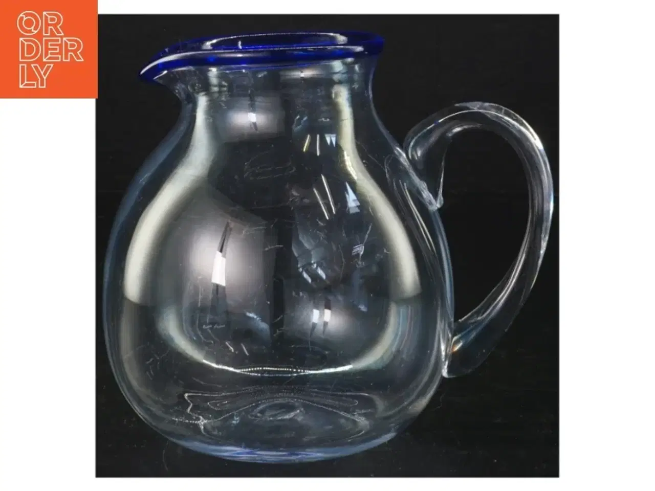 Billede 3 - Glaskande og skål med blå kant (str. 14 og 8 cm)