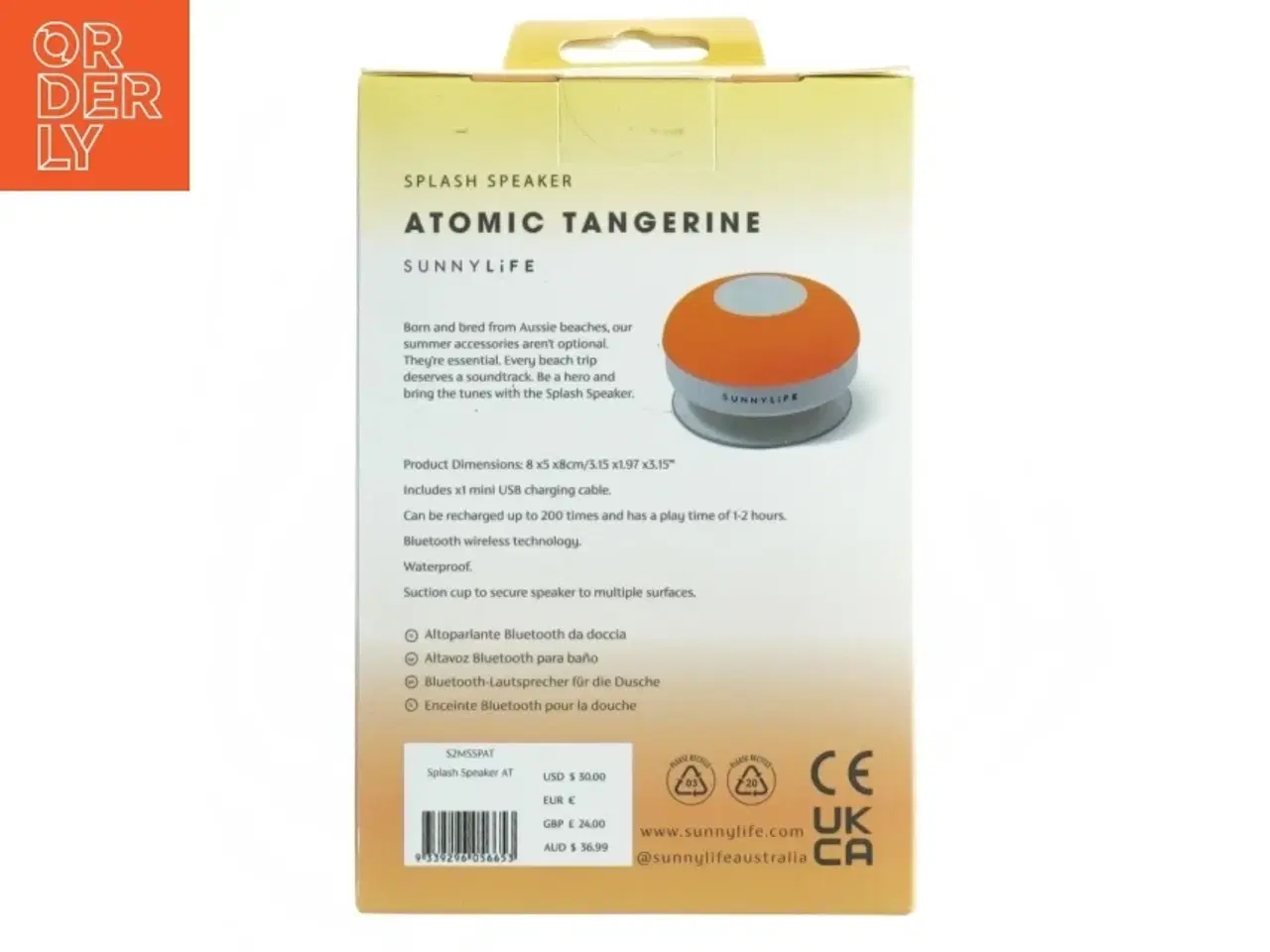 Billede 4 - Sunnylife Splash Speaker - Atomic Tangerine fra Sunnylife (str. Kasse 15 x 10 5,5 cm)