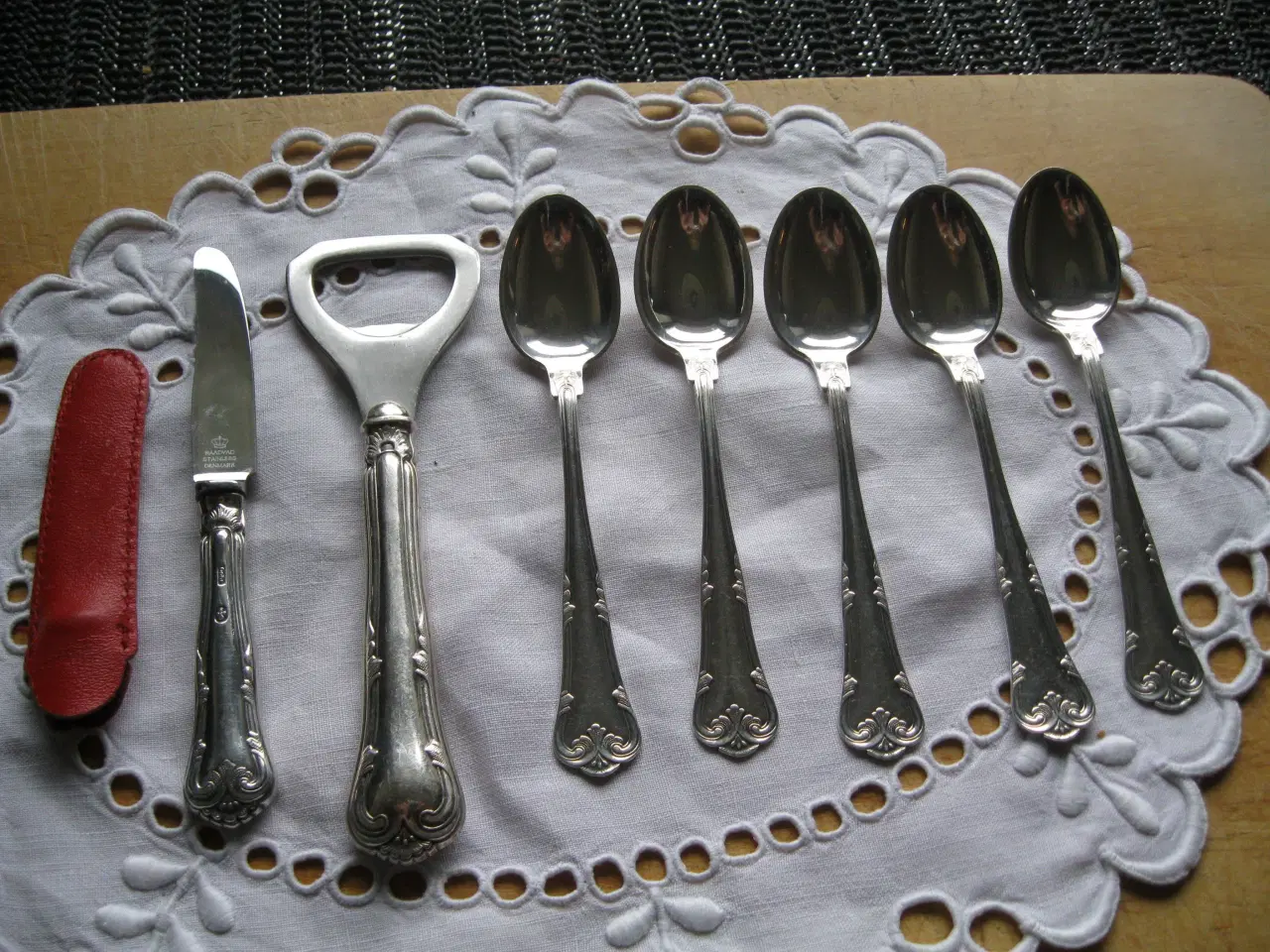 Billede 1 - Herregaard sølv rejsekniv, oplukker og teskeer