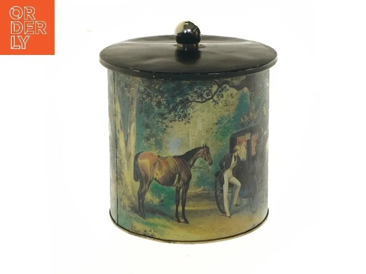 Billede 1 - Dekorativ metalbeholder med låg (str. Ø 16x17 cm)