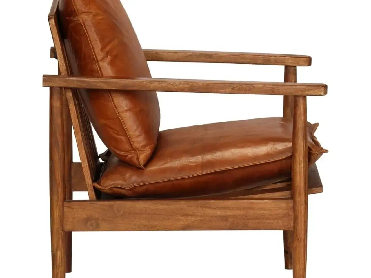 Billede 3 - Lænestol ægte læder med akacietræ brun