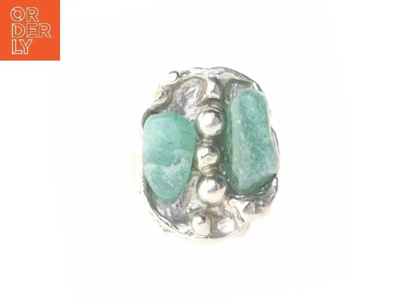 Billede 2 - Sølv ring med grønne sten (str. 52 mm)