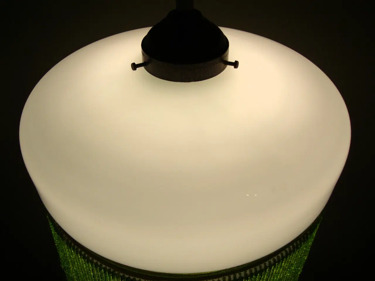 Billede 2 - Antik lampe med glasskærm og perler