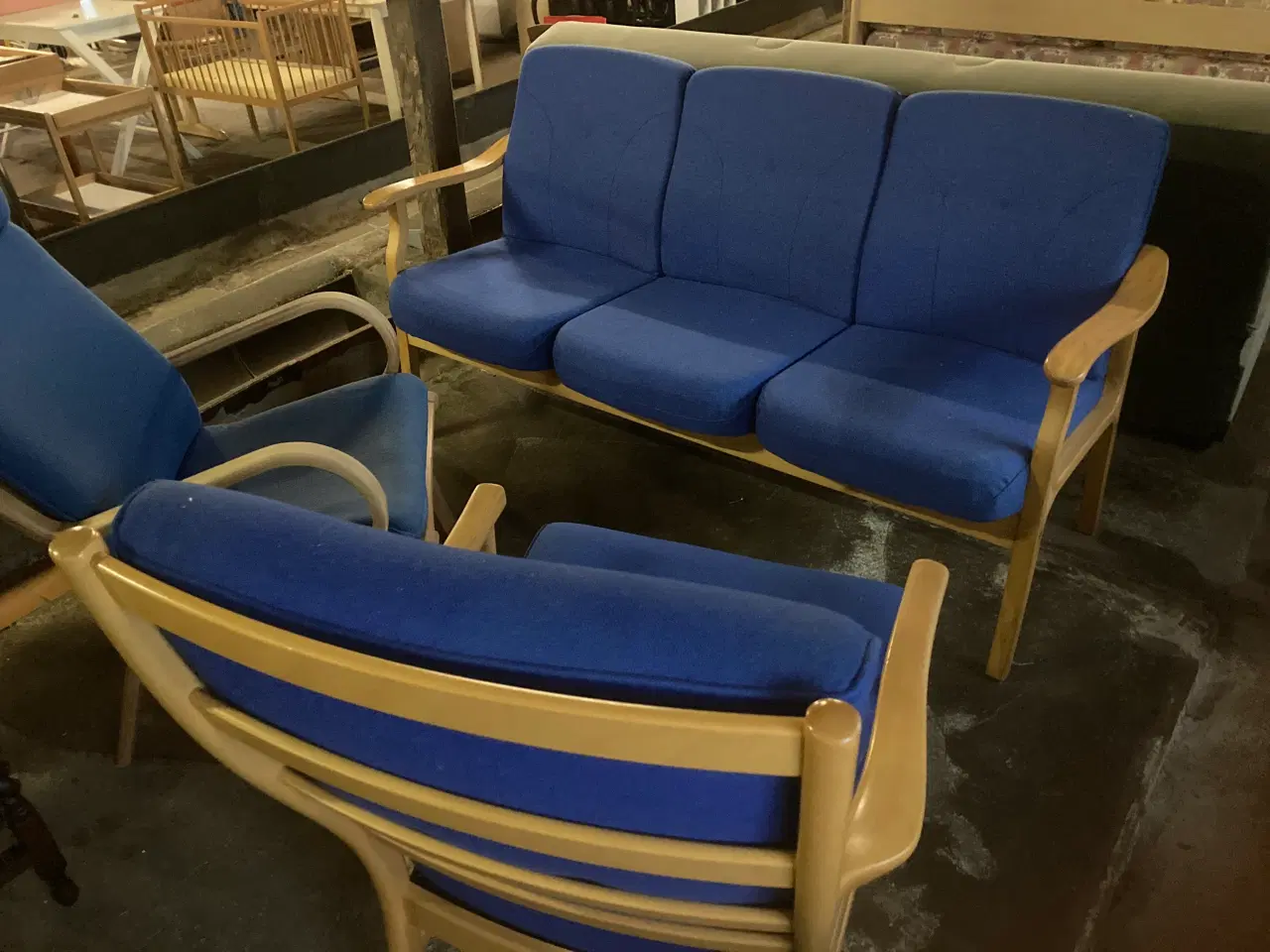 Billede 1 - blå sofagruppe sofa 2 stole