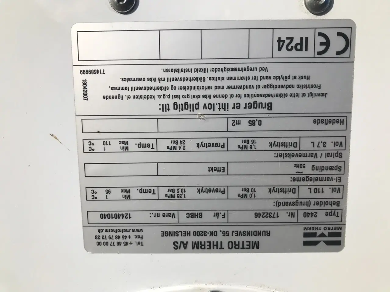 Billede 2 - Metro 110 Varmtvandsbeholder rør op 371981041