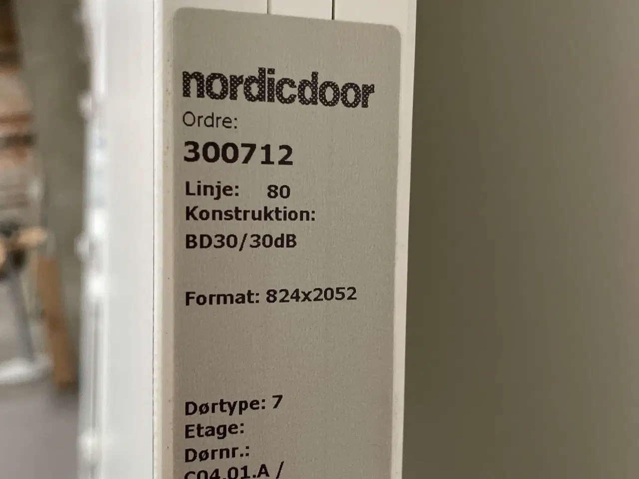 Billede 6 - Nordicdoor brand- og lyddør bd30 db30, 824x40x2052mm, højrehængt, hvid