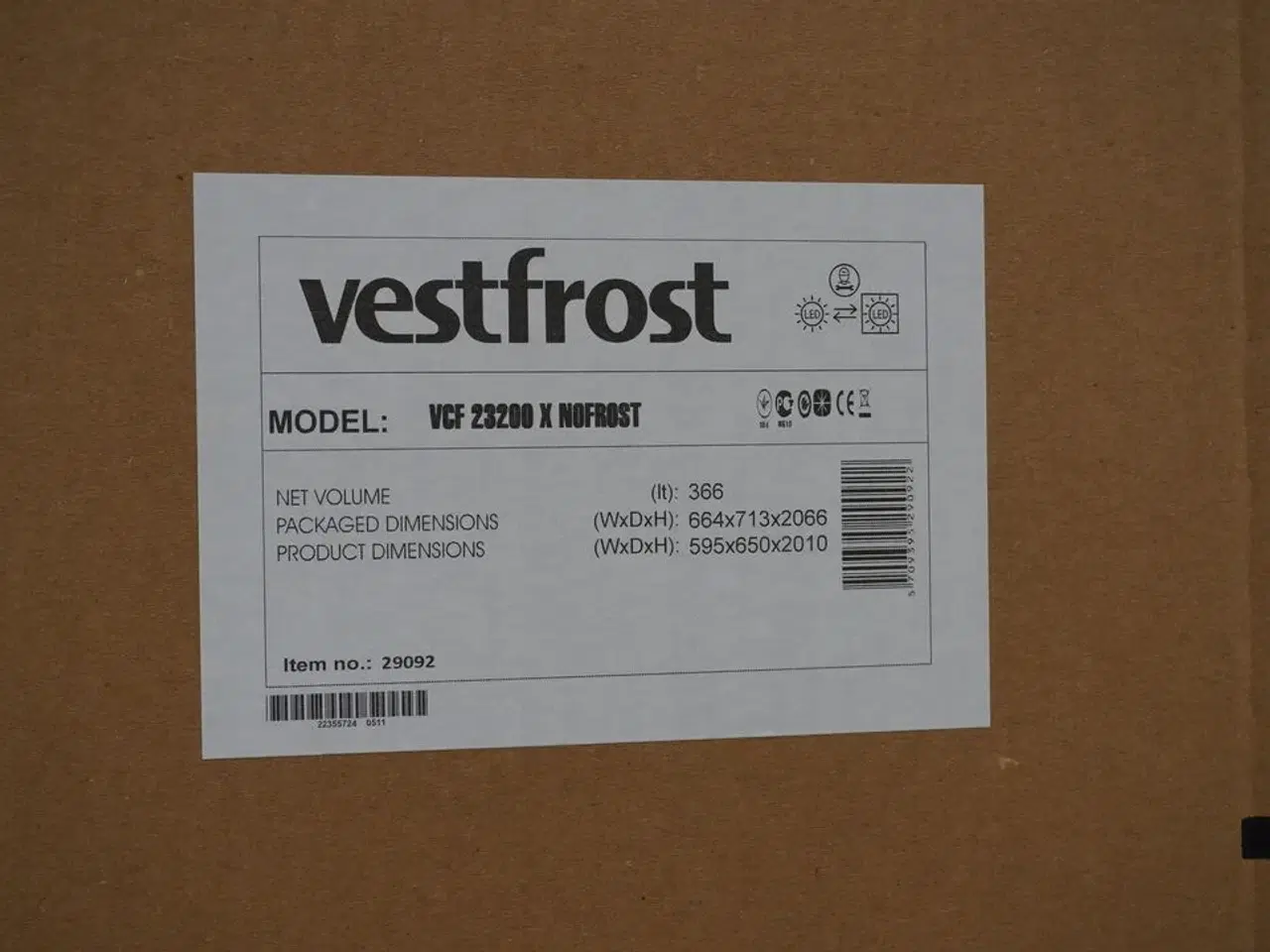 Billede 2 - VESTFROST køle- og fryseskab - model VCF 23200 X NOFROST