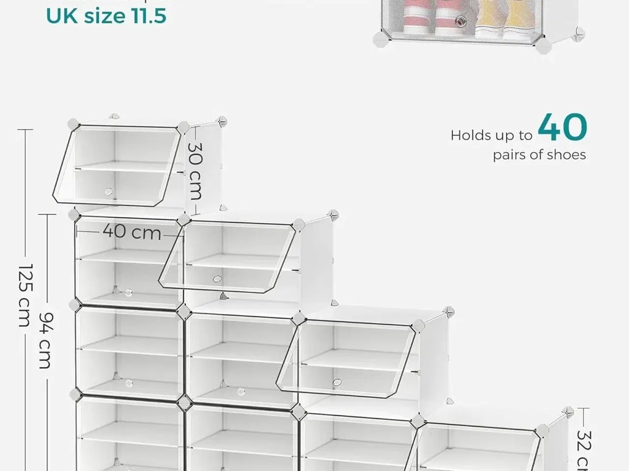 Billede 3 - Skoreol med låger modulært skoskab, 10 rum, hvid
