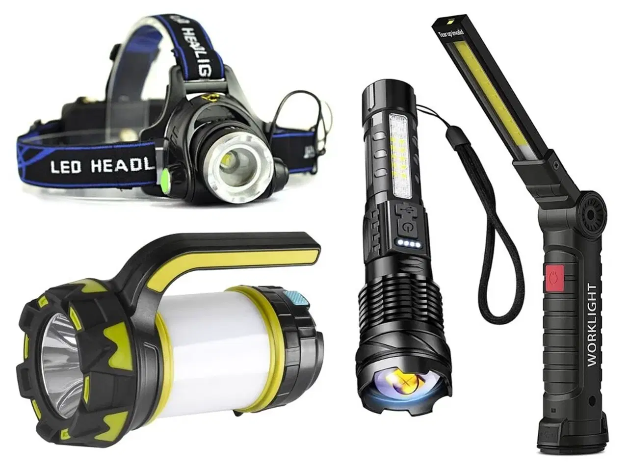 Billede 1 - Lygtesæt med fire forskellige opladelige lygter.