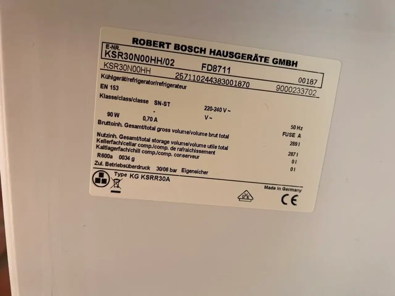 Billede 2 - Køleskab BOSCH KSR30N00HH/02