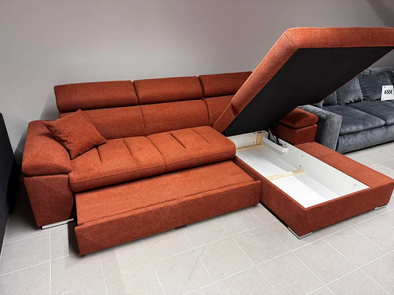 Billede 3 - Hjørnesofa med chaiselong stof orange med opbevari