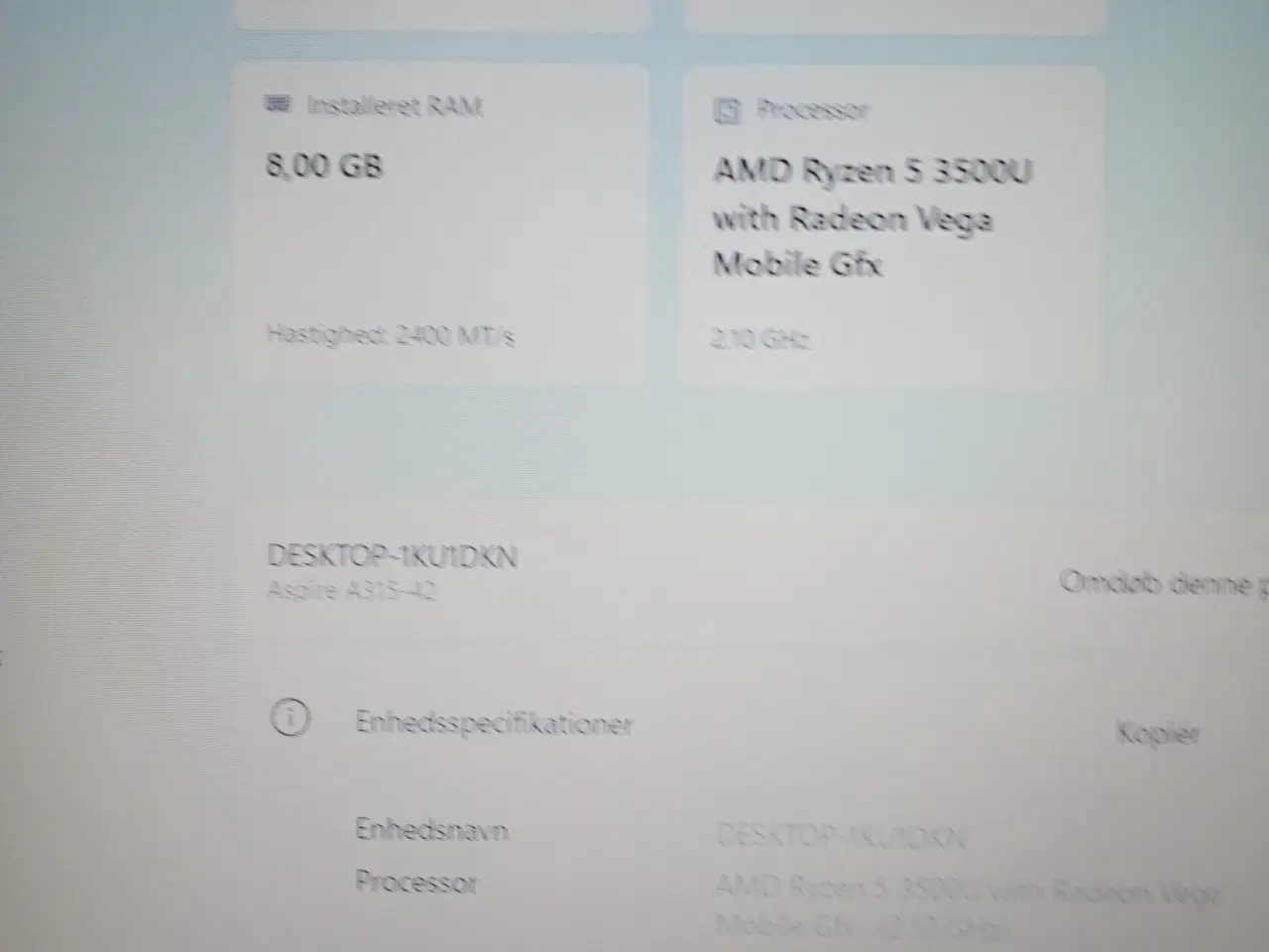 Billede 3 - Acer Aspire 3 Ryzen 5 8gb ddr4 256gb nvme