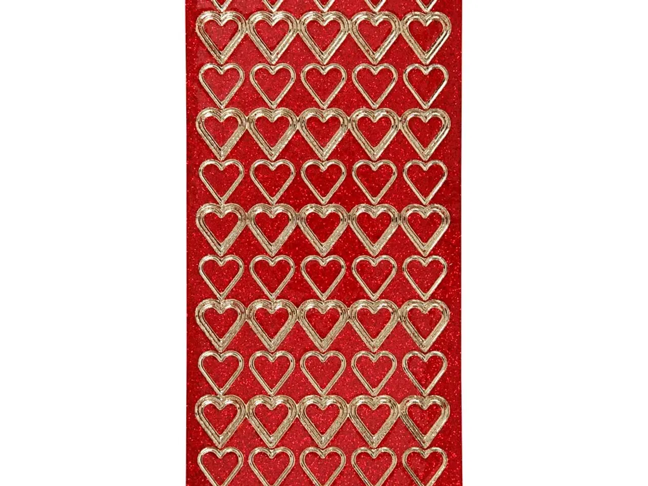 Billede 1 - Stickers, hjerter, ark 10x23 cm, guld, rød glitter, 1 ark