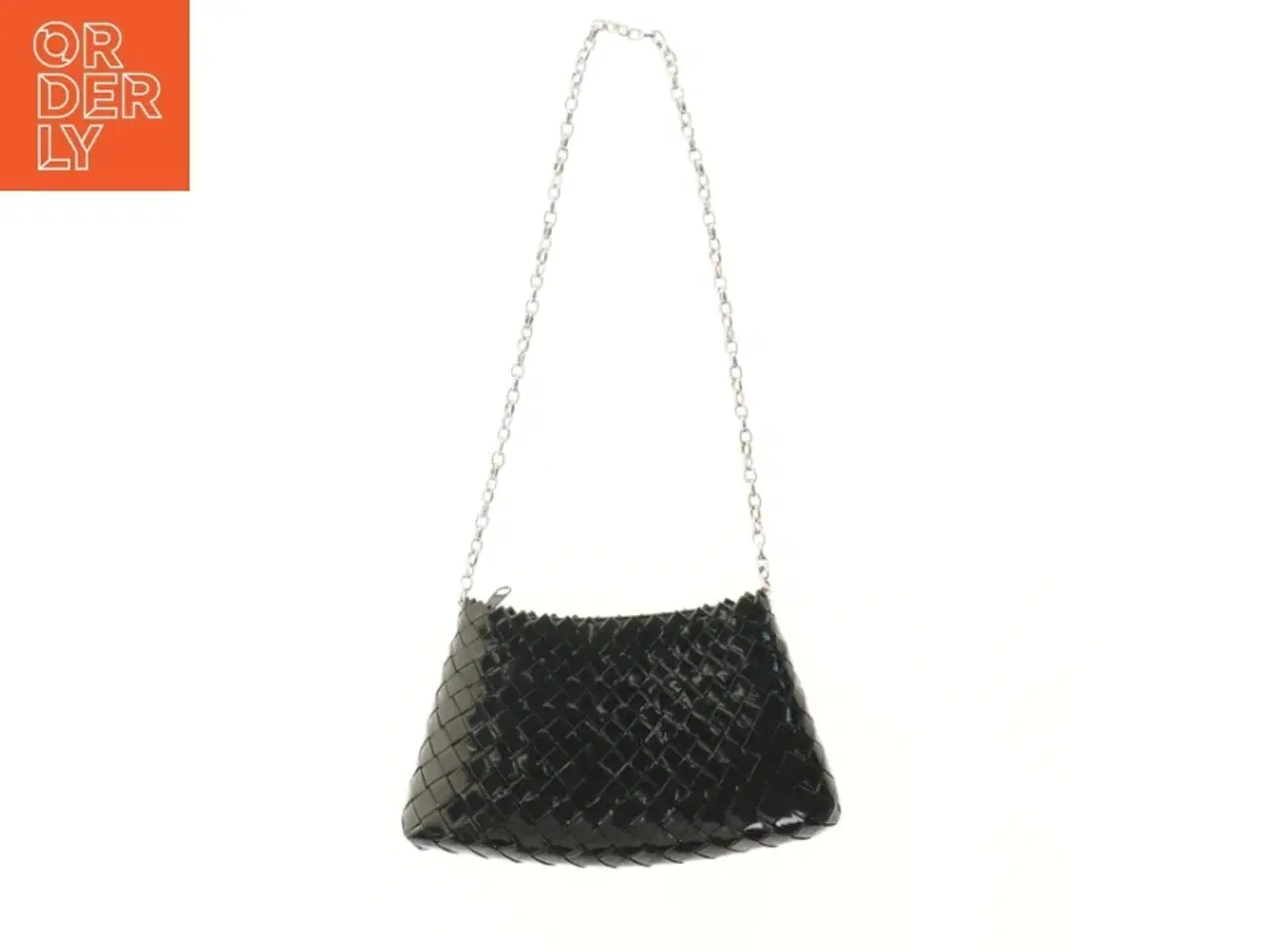 Billede 1 - Sort flettet håndtaske med kæderem (str. 25,5x15 cm)