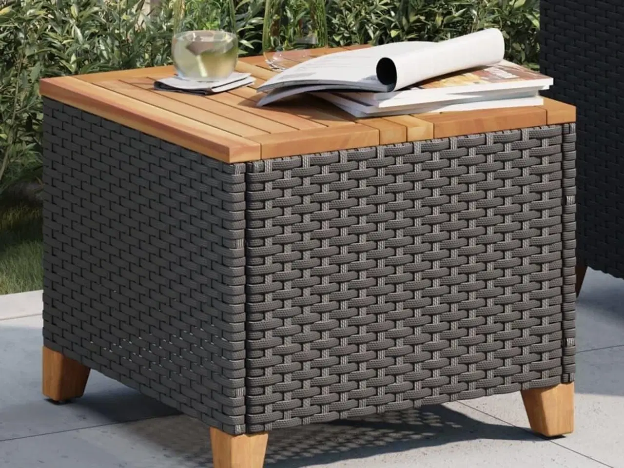 Billede 3 - Havebord 45x45x37 cm polyrattan og akacietræ sort