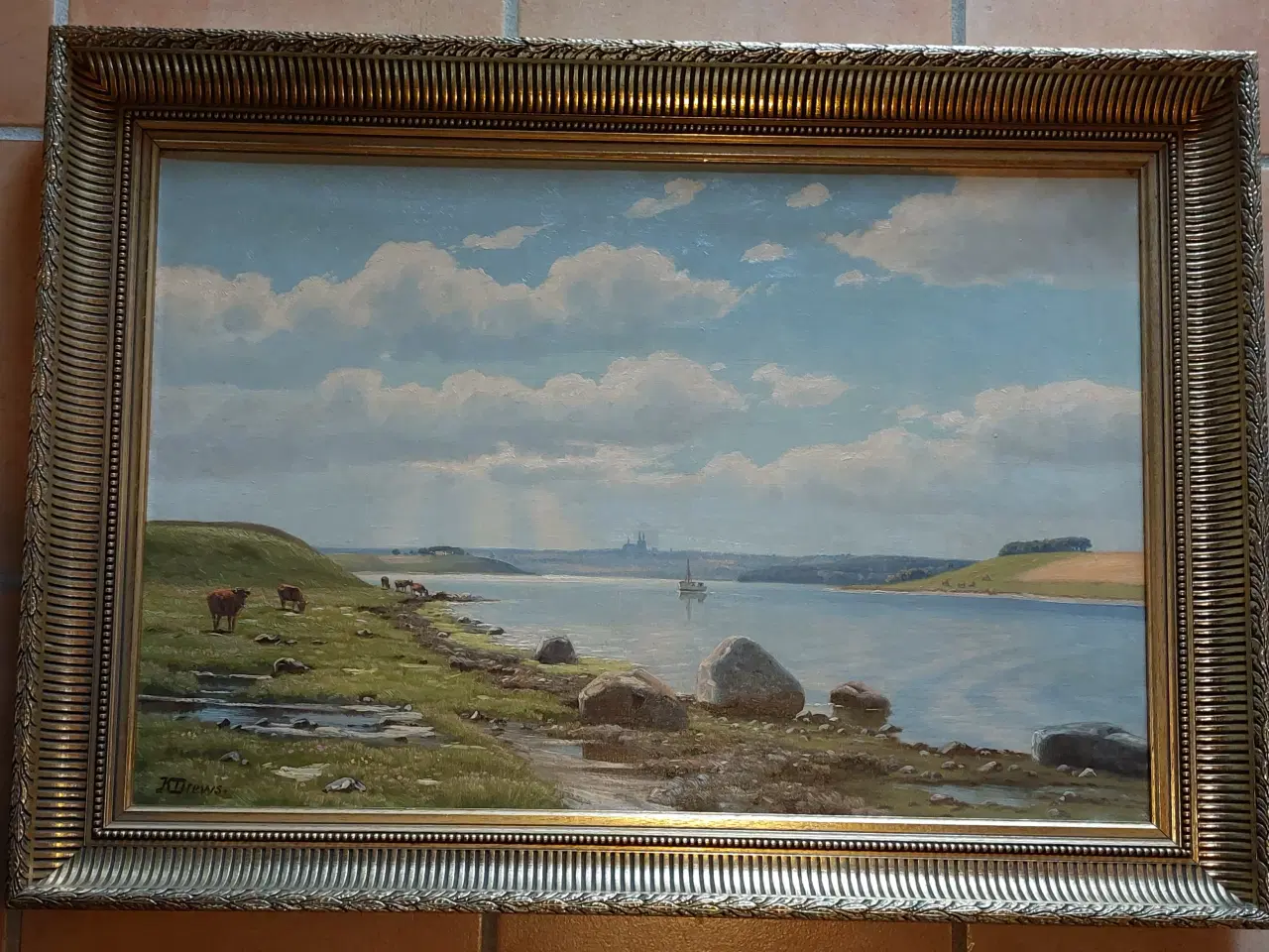 Billede 2 - KAJ DREWS-( 1884 - 1964 )- ROSKILDE FJORD - maleri