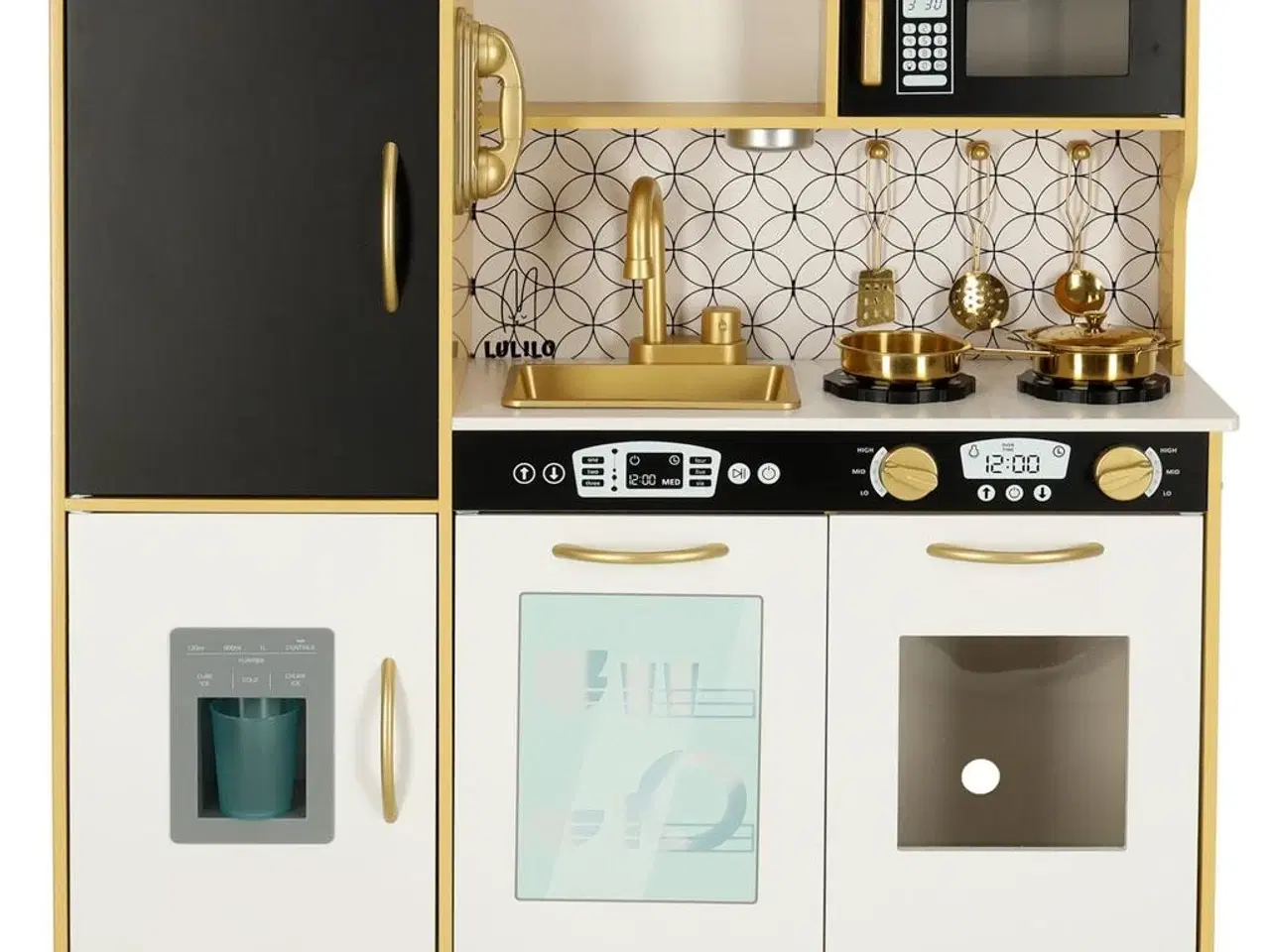 Billede 2 - Legekøkken i træ til børn med køleskab – guld