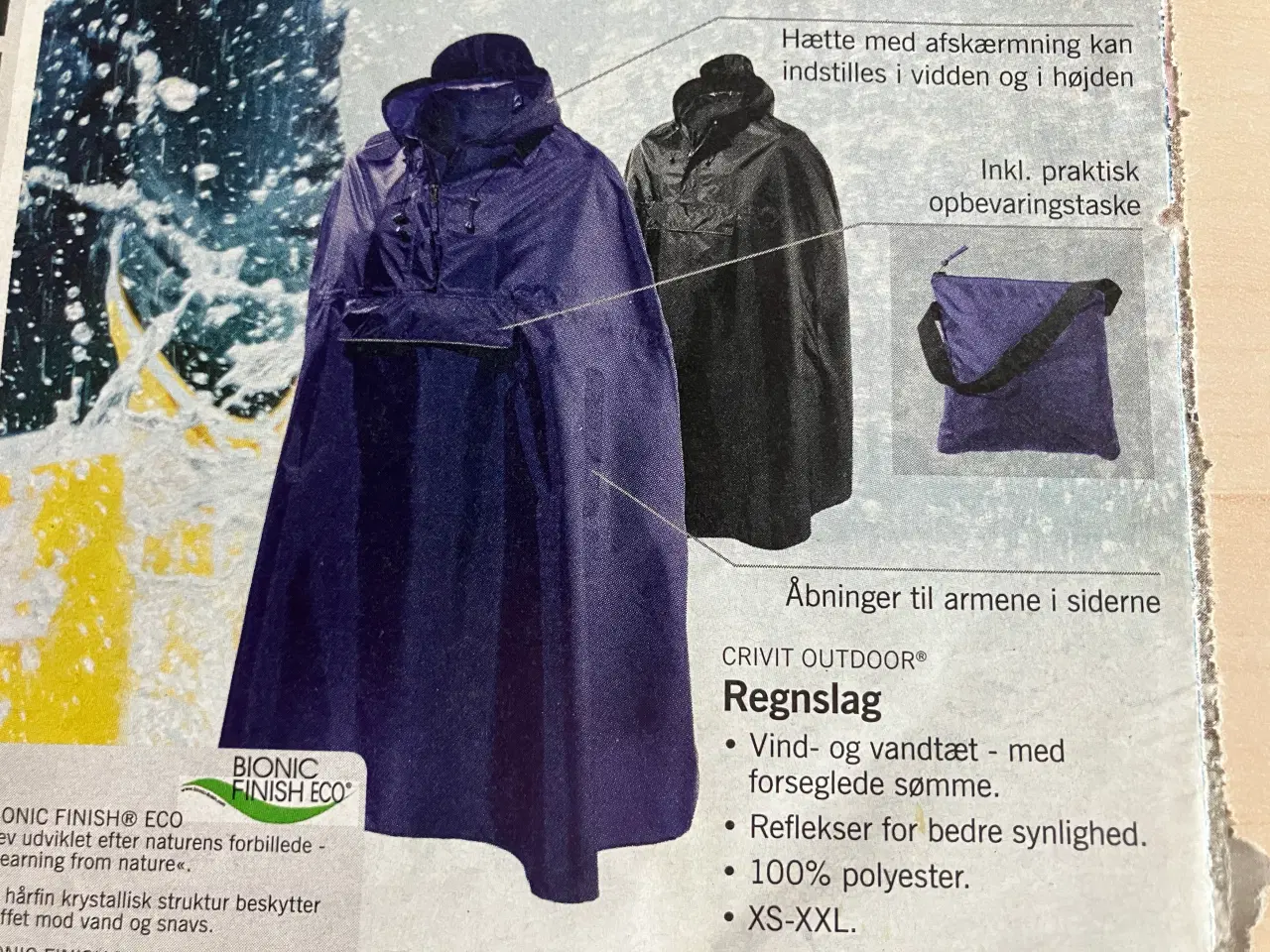 Billede 3 - Sort one-size (fra XS-XXL) regnslag, vind- og vand