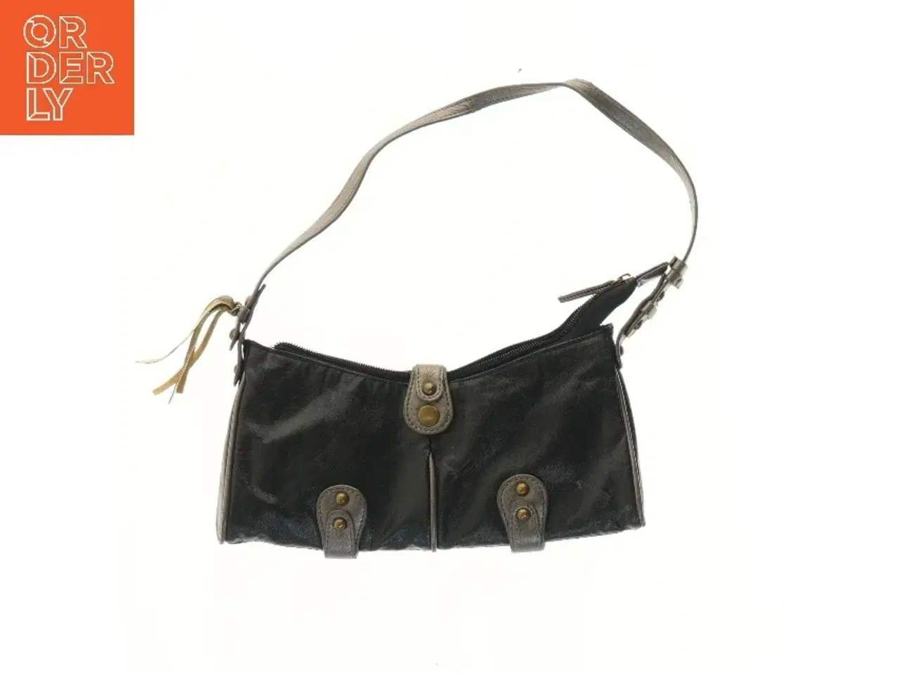 Billede 1 - Sort skuldertaske med rem fra Miaow (str. 13x2,5x27 cm)