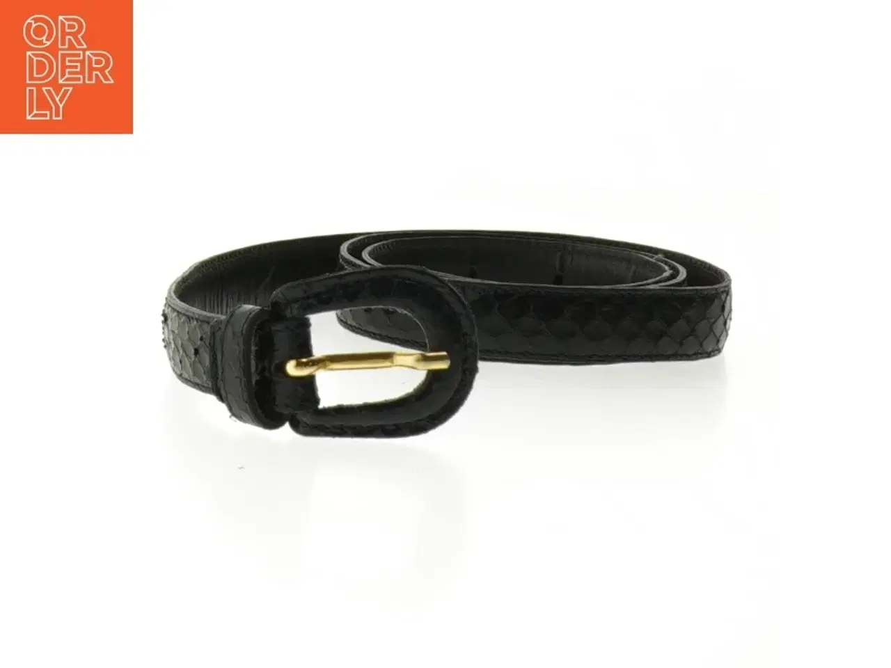 Billede 1 - Sort bælte med slangeskindspræg fra Vero Rettile (str. 83 cm - første hul)