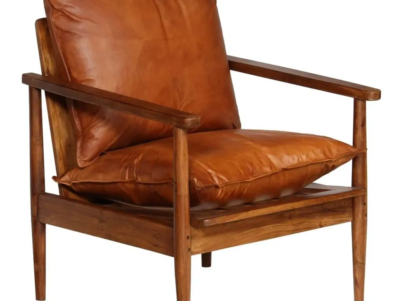 Billede 11 - Lænestol ægte læder med akacietræ brun