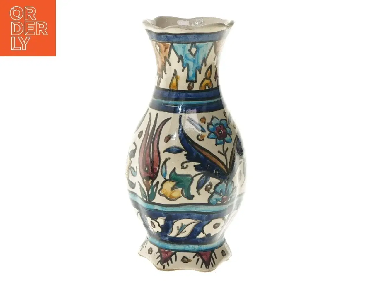 Billede 1 - Dekorativ vase med håndmalede mønstre (str. Ø 8 cm længde 22,5 cm)