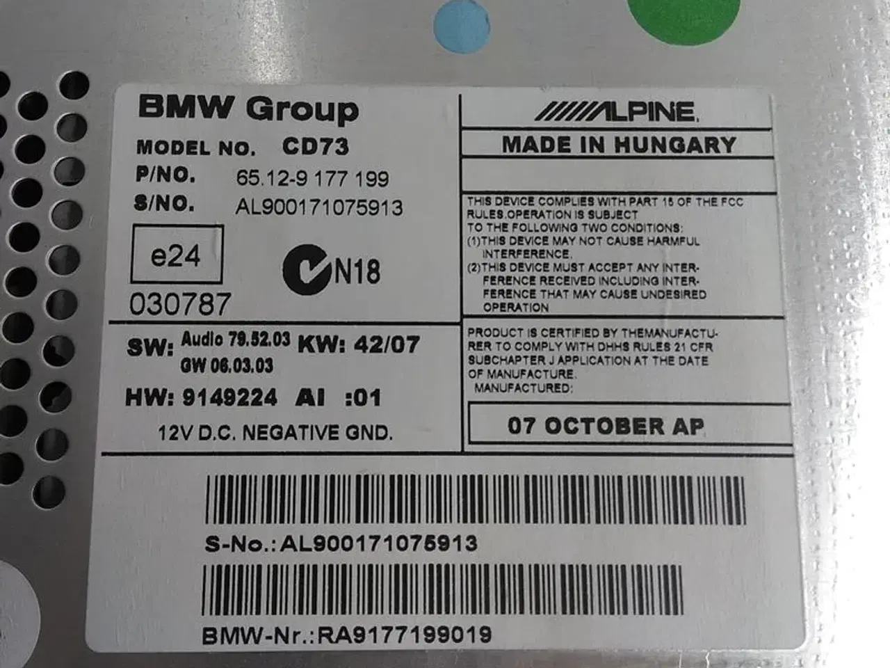 Billede 4 - Radio BMW Professional CD K23117 BMW E87 E90 E91 E92 E93 E81 E82 E87LCI E88 E90LCI E91LCI