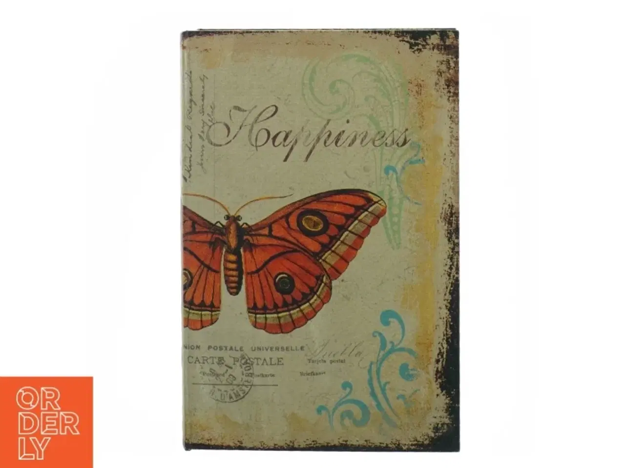 Billede 2 - Vintage Retro Dekorativ Bog Opbevaring æske med sommerfugle betrukket med sort filt (str. 22 x 33 cm)