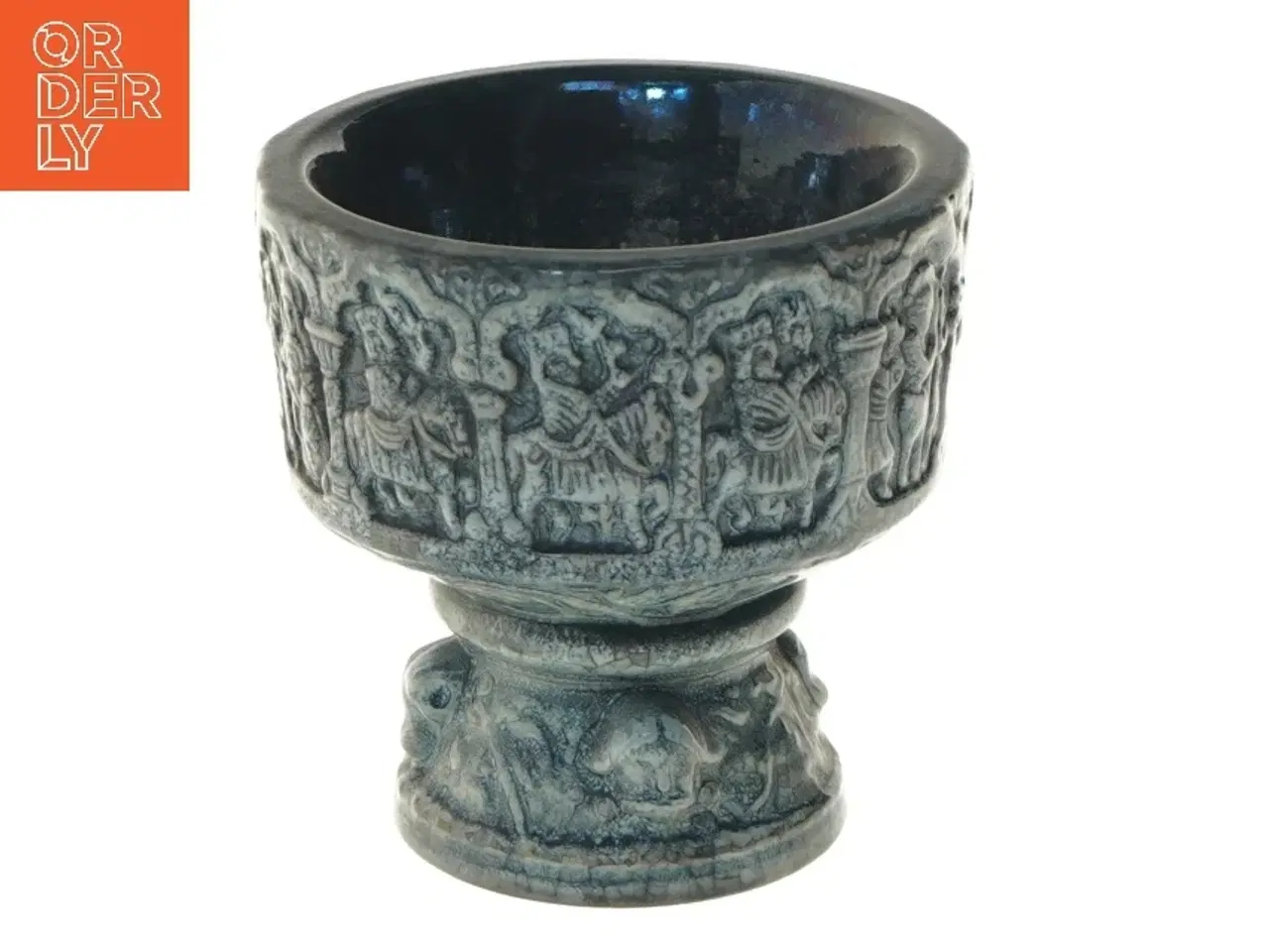 Billede 1 - Keramisk skål med relieffer (str. Ø 12 cm længde 12 cm)