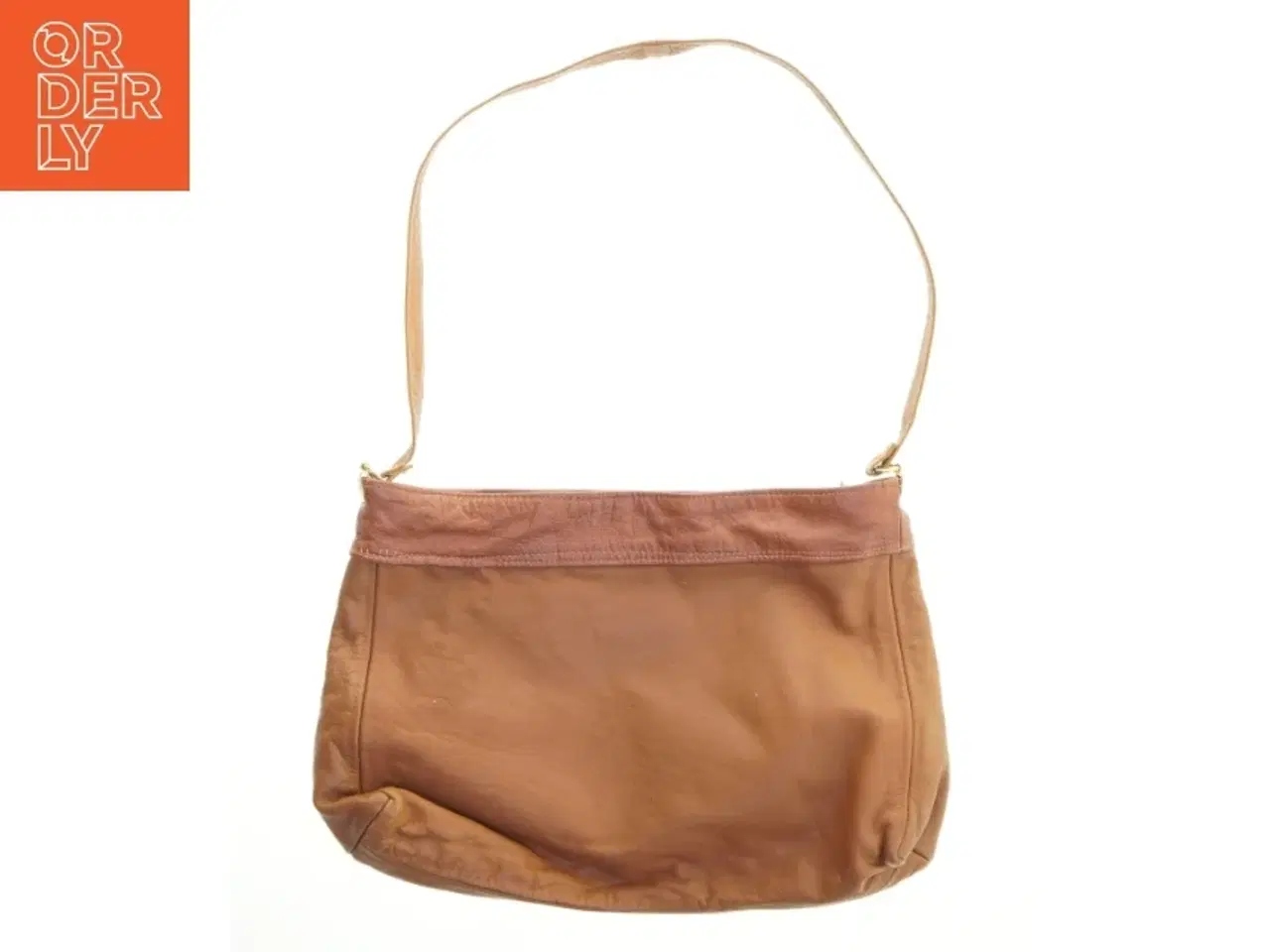 Billede 2 - Brun læder skuldertaske (str. 41x29 cm)