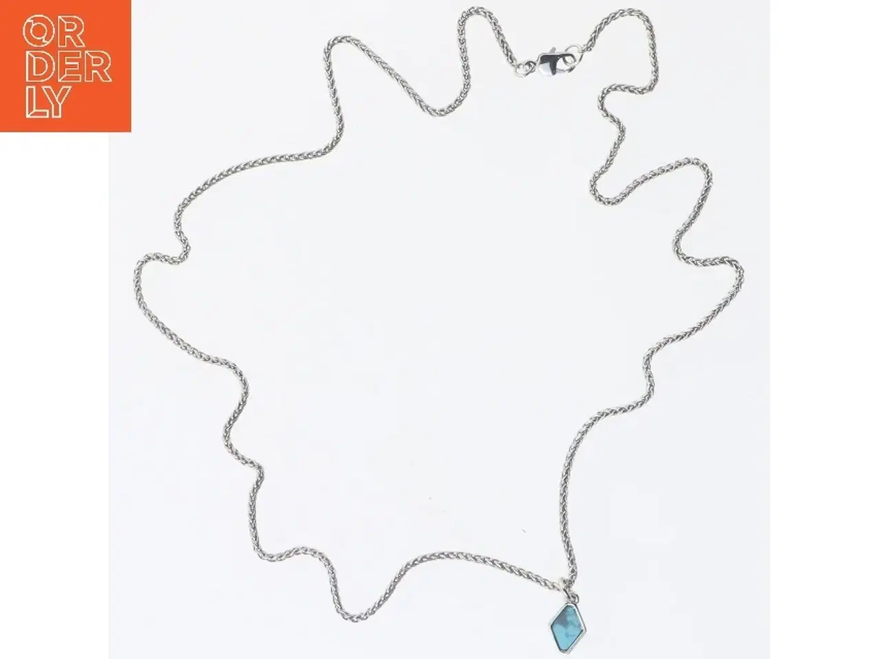 Billede 4 - Sølvhalskæde med blå vedhæng (str. 62 cm)