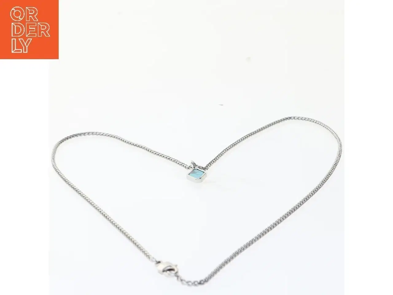 Billede 2 - Sølvhalskæde med blå vedhæng (str. 62 cm)