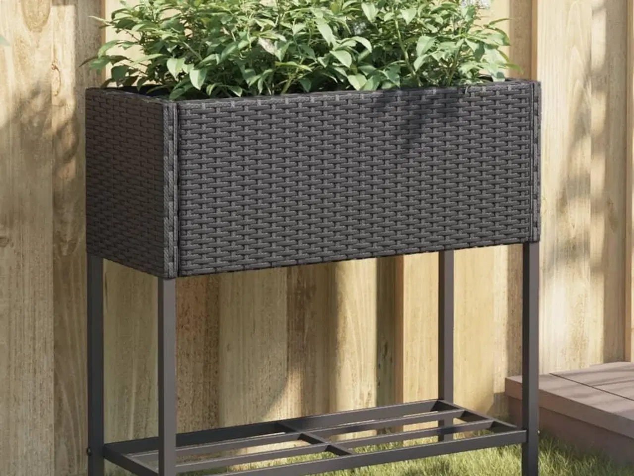 Billede 1 - Plantekasse med hylde polyrattan sort